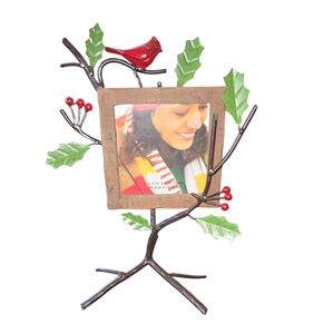 Cracker Barrel Cardinal Red Bird & Holly Hanging‎ 4X4 Frame & Stand 11"X9"